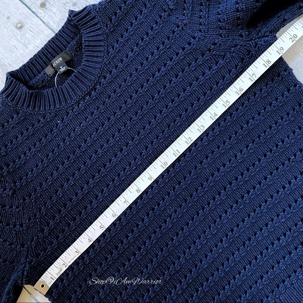 J.Crew NWT navy striped pointelle balloon sleeve cotton blend crewneck sweater